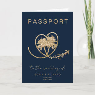 Invitación Mapa mundial del pasaporte de destino de Boda de p