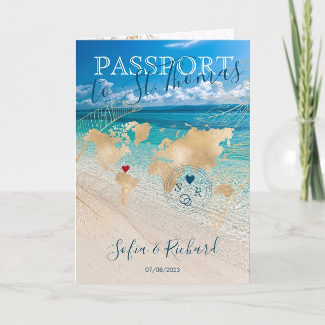 Invitación Mapa mundial del pasaporte de destino de Bodas de  (Anverso)