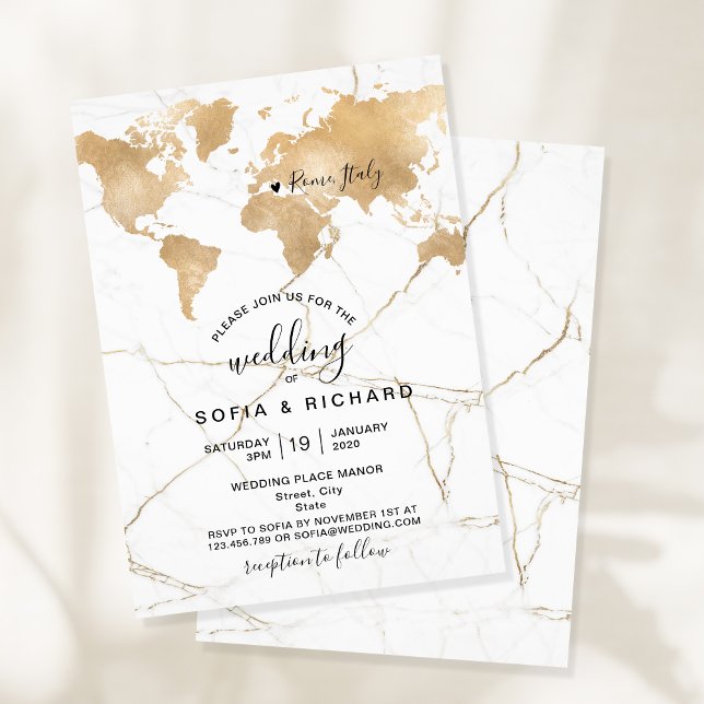 Invitación Mapa Mundial Destino de Boda Corazón Extraíble Dor (Subido por el creador)