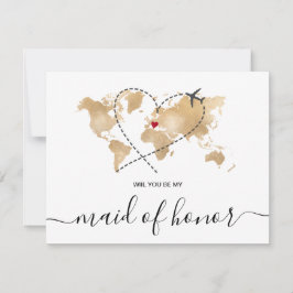 Invitación Mapa Mundial El oro será mi empleada de honor