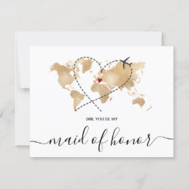 Invitación Mapa Mundial El oro será mi empleada de honor