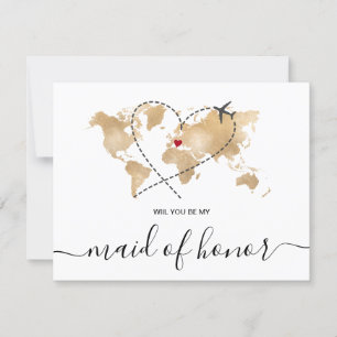 Invitación Mapa Mundial El oro será mi empleada de honor