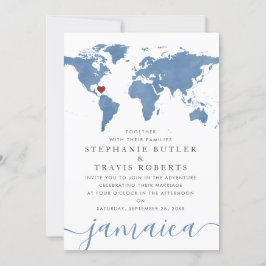 Invitación Mapa Mundial en Acuarela Azul Destino de Boda