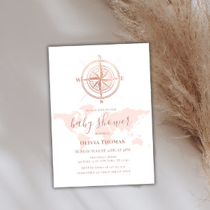 Invitación Mapa Mundial Neutral Viaje Aventura Baby Shower