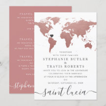 Mapa Mundial Rose Gold Tema de Viaje Boda