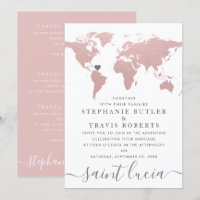 Mapa Mundial Tema de Viaje Boda Rosa Sonrojo