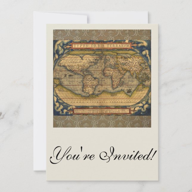 Invitación Mapa Mundial Viaje Antiguo Ortelius Europa (Anverso)