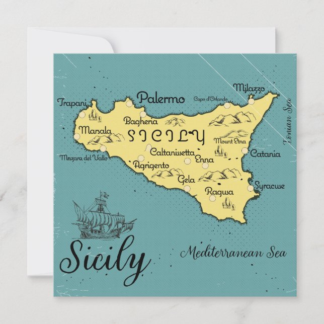 Invitación Mapa Náutico de Sicilia Vintage (Anverso)