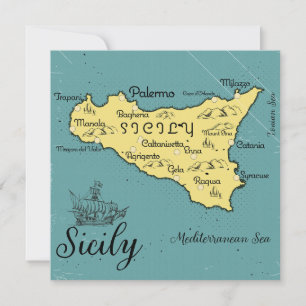 Invitación Mapa Náutico de Sicilia Vintage