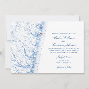 Invitación Mapa NJ de Avon-by-sea Elegante Boda azul de la Ma