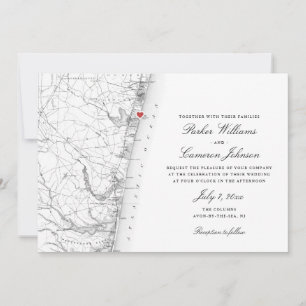 Invitación Mapa NJ de Avon-by-sea Elegante Boda blanco negro