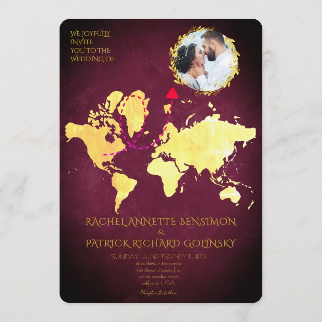 Invitación Mapa Personalizado de la Boda del Viaje de Amor (Anverso)