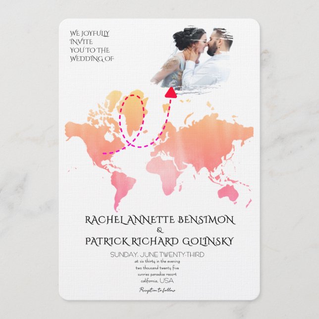 Invitación Mapa Personalizado de Viaje de Amor Boda (Anverso)