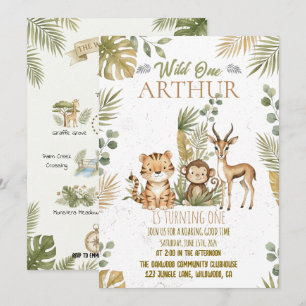 Invitación Mapa Safari Verde Fiesta de Cumpleaños del Salvaje