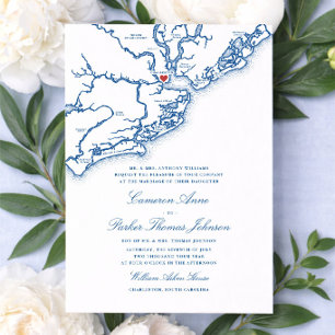 Invitación Mapa tradicional de Charleston SC azul marino para