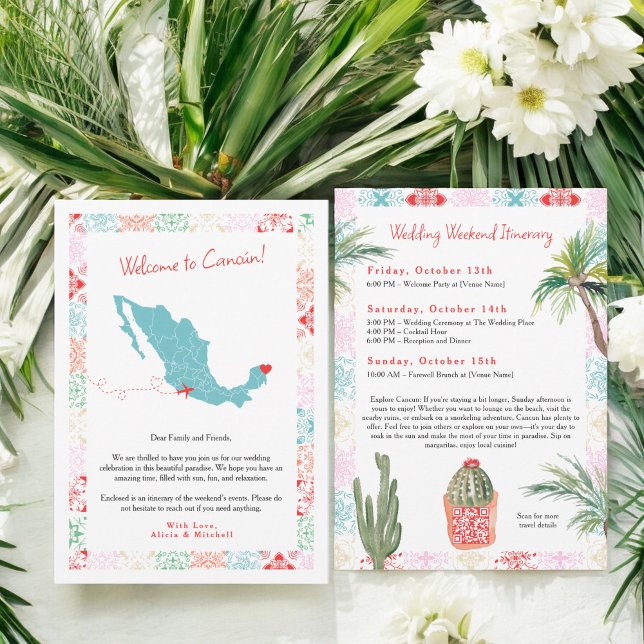 Invitación Mapa tropical de México boda de bienvenida QR (ropical Mexico map QR welcome wedding Invitation)