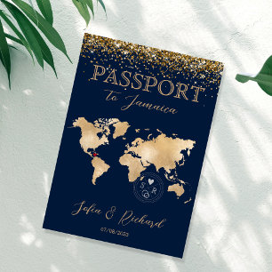 Invitación Mapa tropical del mundo del pasaporte de destino d