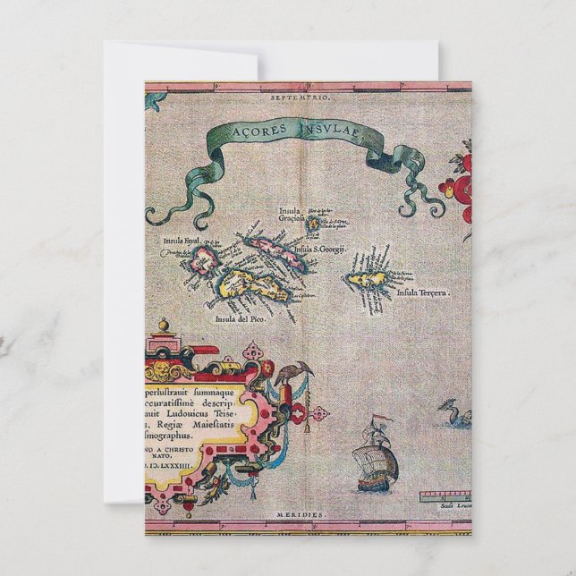 Invitación Mapa viejo de Azores - exploración de la (Anverso)