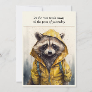 Invitación Mapache acuarela en impermeable amarillo Arte Emot