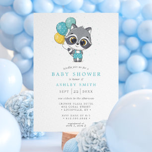 Invitación Mapache Adorable Niño Aquarela Baby Shower