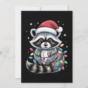 Invitación Mapache de Navidad Gorro de Santa Luces de Cadena