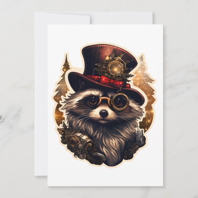 Invitación Mapache de Navidad Steampunk (Anverso)