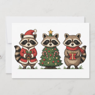 Invitación Mapaches de Navidad Traje de Santa Árbol Caña de C