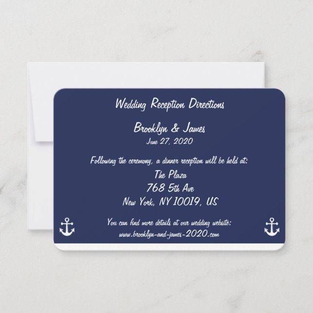 Invitación Mapas Y Direcciones Del Boda Náutico Azul De La Ma (Anverso)