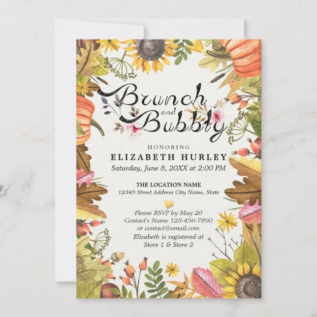 Invitación Maple de otoño deja ducha Brunch & Bubbly Bridal S (Anverso)