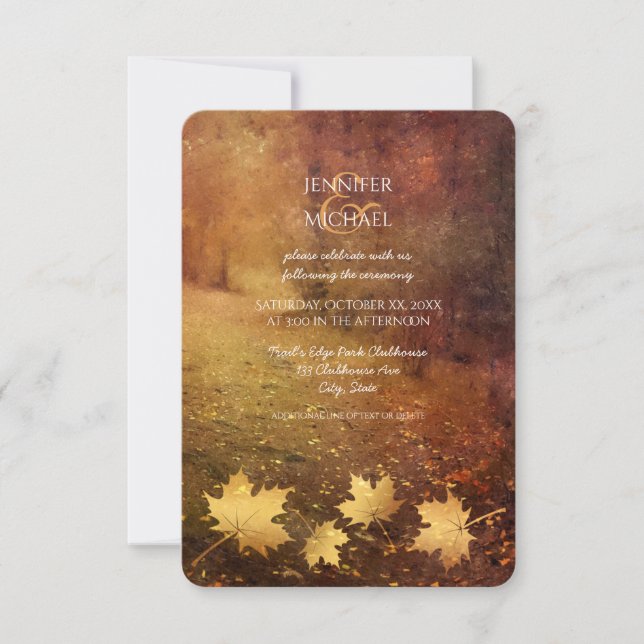 Invitación maple de sendero de otoño deja la recepción de bod (Anverso)