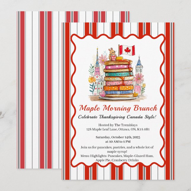 Invitación Maple Morning Brunch | Panqueque Dollhouse de 3 di (Anverso / Reverso)