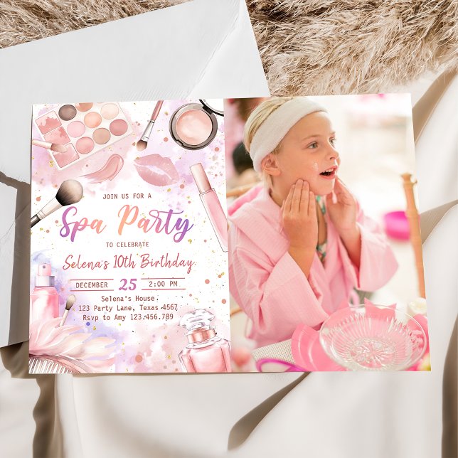 Invitación Maquillaje Cumpleaños Glitz Rosa y Glam Foto Fiest (Subido por el creador)