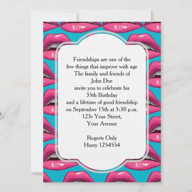 Invitación Maquillaje de labios rosados de arte pop de cumple (Anverso)