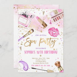 Invitación Maquillaje Fiesta de cumpleaños Glitz rosa y Fiest