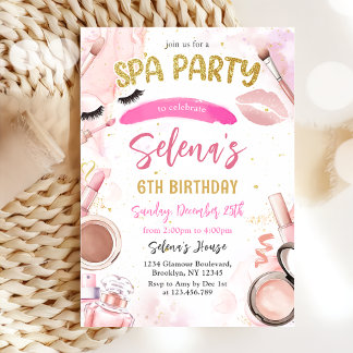Invitación Maquillaje Fiesta de cumpleaños Glitz rosa y Fiest