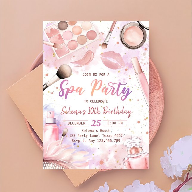 Invitación Maquillaje Fiesta de cumpleaños Glitz rosa y Fiest (Subido por el creador)