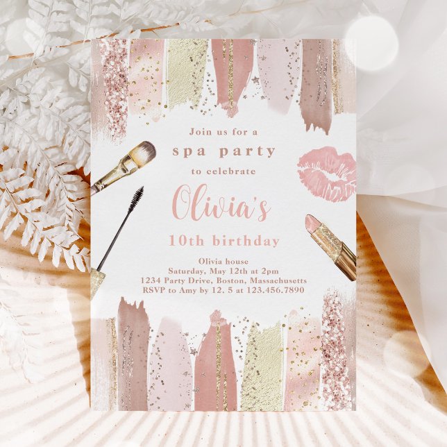 Invitación Maquillaje Fiesta de cumpleaños Glitz rosa y Fiest (Subido por el creador)