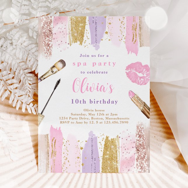 Invitación Maquillaje Fiesta de cumpleaños Glitz rosa y Fiest (Subido por el creador)