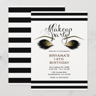 Invitación Maquillaje Glam Gold Pestañas Belleza Fiesta Perso