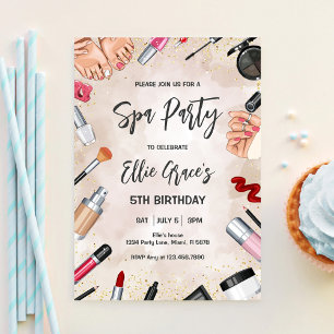 Invitación Maquillaje Glam Spa Rubor Rosa Dorado Fiesta de Cu