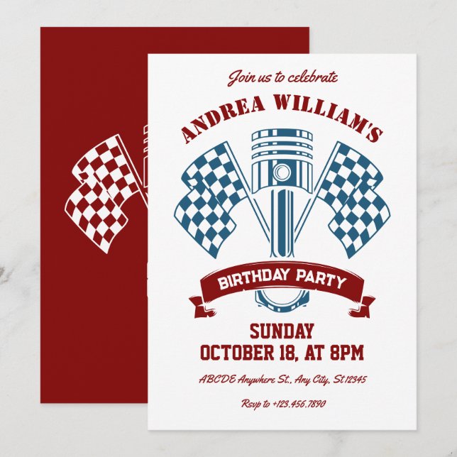 Invitación Máquina de carreras de motocicletas retro (Anverso / Reverso)