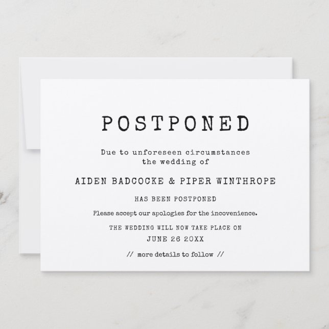 Invitación Máquina de escribir minimalista Boda pospuesta (Anverso)