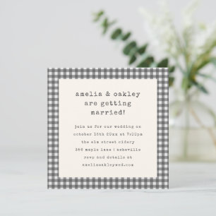Invitación Máquina de Escribir Retro de Cuadros Gris Boda Fie
