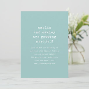 Invitación Máquina de Escribir Retro Minimalista Boda Aqua Bl