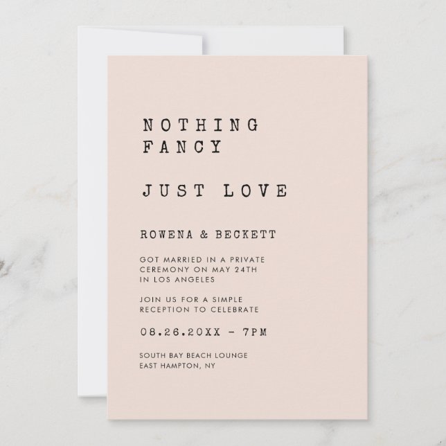 Invitación Máquina de escribir rosa Nada de fantasía Amo sola (Anverso)