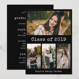 Invitación Máquina de escribir simple negra   Partido de Grad