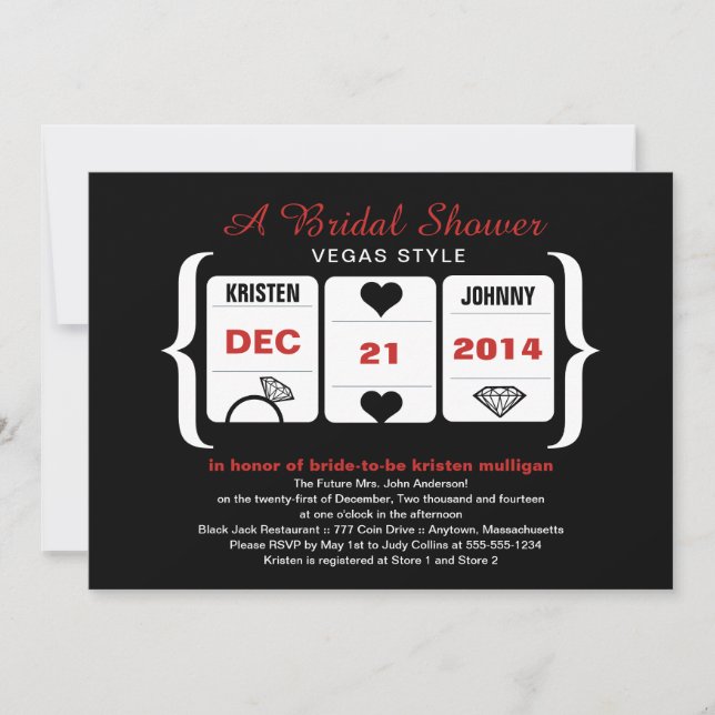 Invitación Máquina de ranura negra y roja ducha de novias (Anverso)