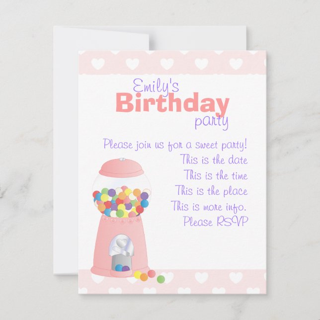 Invitación Máquina Gumball rosa (Anverso)
