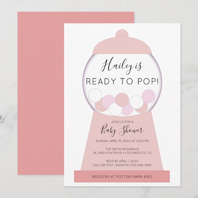 Invitación Máquina moderna de guijarros rosados Chica Baby Sh (Anverso / Reverso)