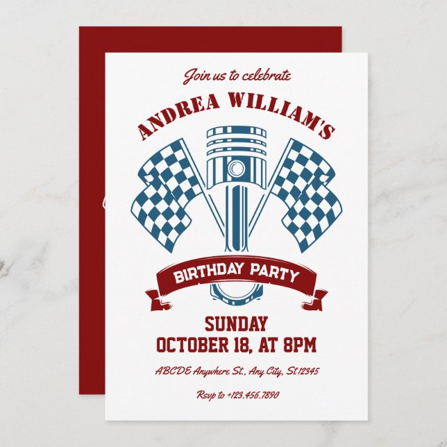 Invitación Máquina retro de motociclismo (Anverso / Reverso)